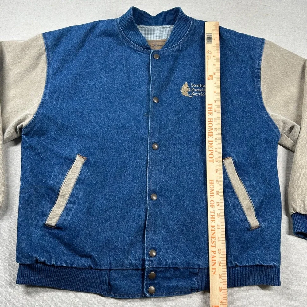 Vintage Three River Jacket Mens M Denim Varsity Bomber Forestry Service Snap